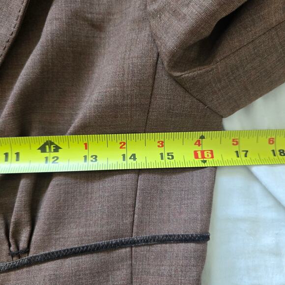 Max Studio Y2K Babydoll Long Blazer Jacket Brown Size M Velvet Trim Wool Retro - Picture 10 of 11